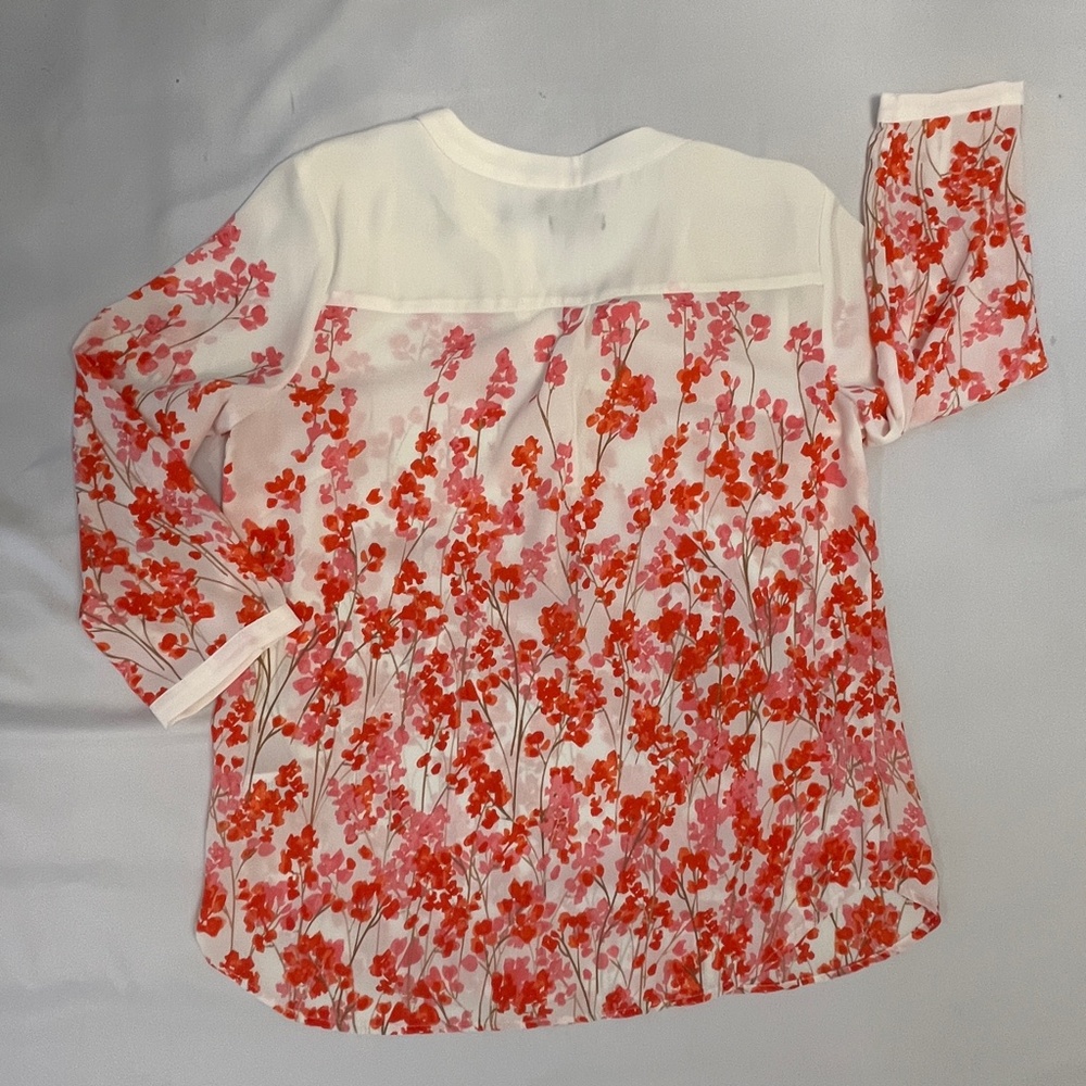 Talbots S Petite Ivory Pink Floral 3/4 Sleeve Flowy Sheath‎ Tunic Blouse Top - Picture 7 of 9